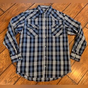 Falcon Bay western shirt men’s Medium blue plaid button down pearl snap NWT soft